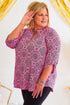 Plus Size Paisley Print V Neck Roll Tab Sleeve Blouse